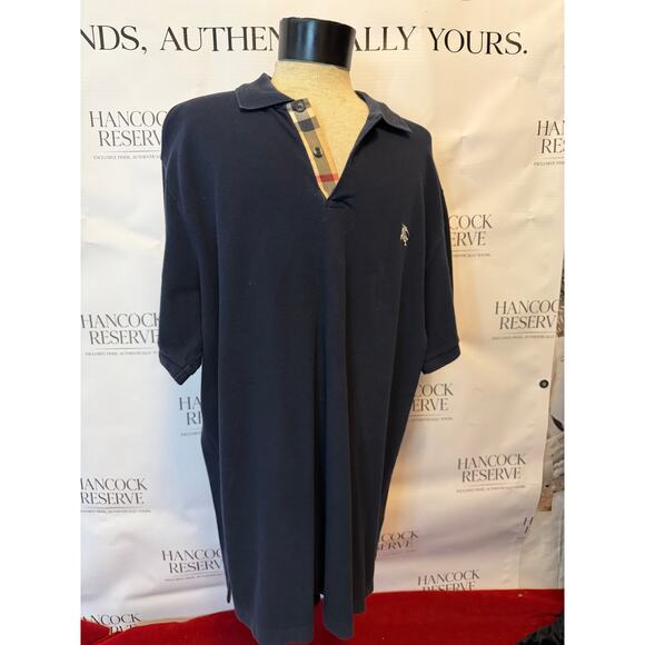 Burberry Men’s Polo Shirt XXL Navy Nova Check Placket Short Sleev - Picture 3 of 5